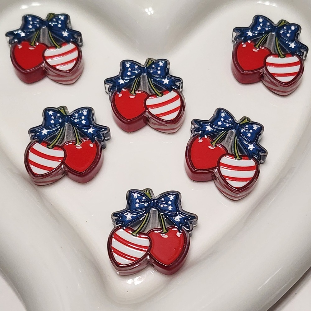 Patriotic Cherry Beads 2 Pcs Focal Beads Beaded Pen Jewelry Charms Acrylic USA